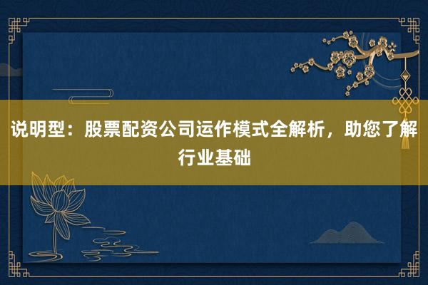 说明型：股票配资公司运作模式全解析，助您了解行业基础