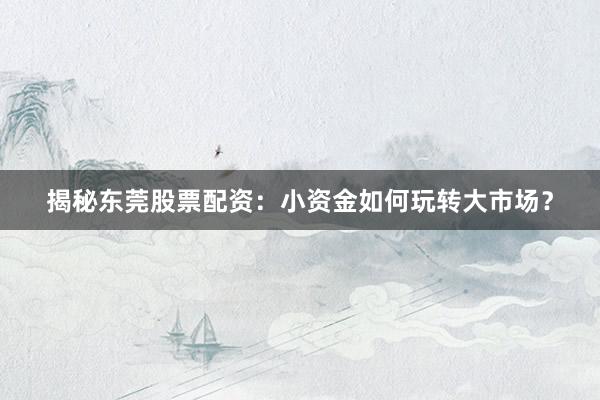 揭秘东莞股票配资：小资金如何玩转大市场？