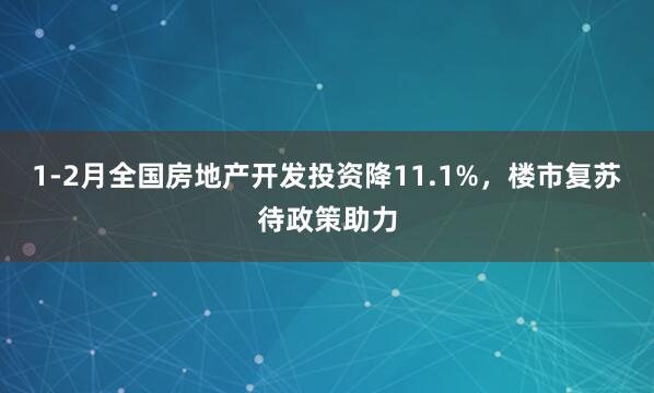 1-2月全国房地产开发投资降11.1%，楼市复苏待政策助力