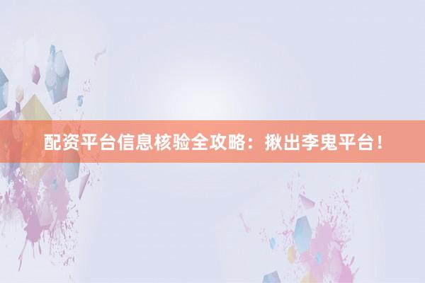 配资平台信息核验全攻略：揪出李鬼平台！